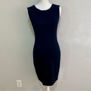 Juicy Couture Black Ponte Knit Sheath Dress Size S Small Full Back Gold Zipper